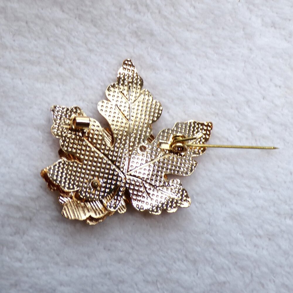 **HOST PICK** Fall Leaves Brooch 1 3/4" Enamel & Gold - Picture 5 of 5